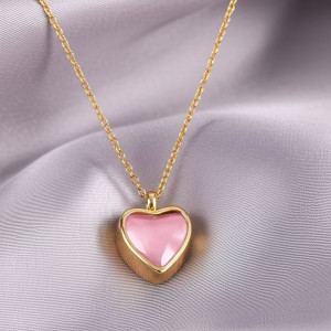 Изящная цепочка с кулоном в форме розового сердца J10093CJJ Изящная цепочка с кулоном в форме розового сердца J10093CJJ