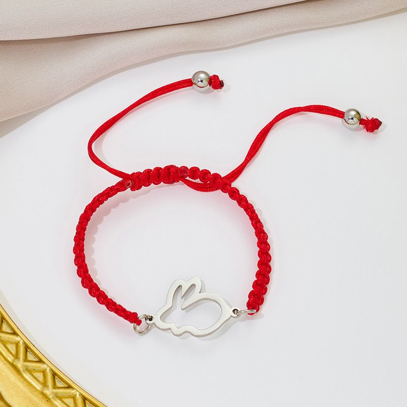 Браслет плетеная нить с серебристым зайцем CJQ65934