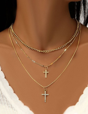 Четырехслойное колье с двойными крестами и кристаллами M14810