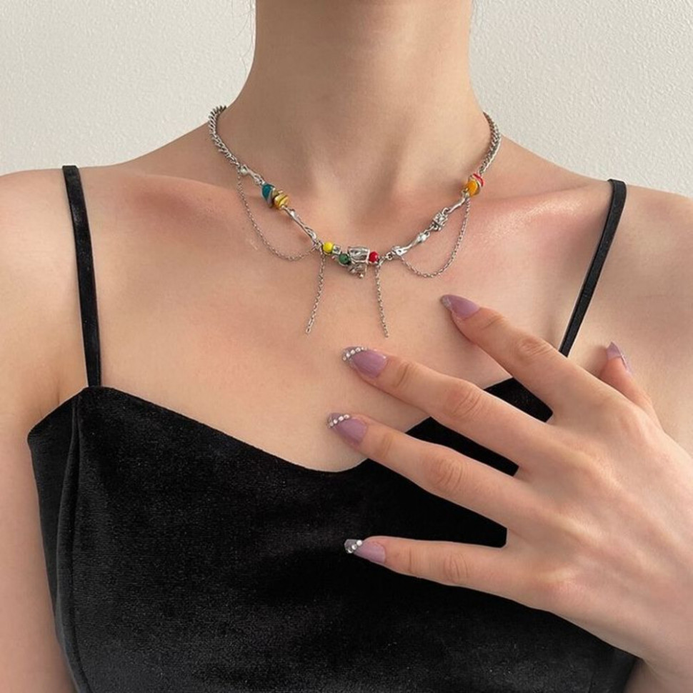 Изящное колье из медицинской стали с подвесками J10961CJJ Изящное колье из медицинской стали с подвесками J10961CJJ