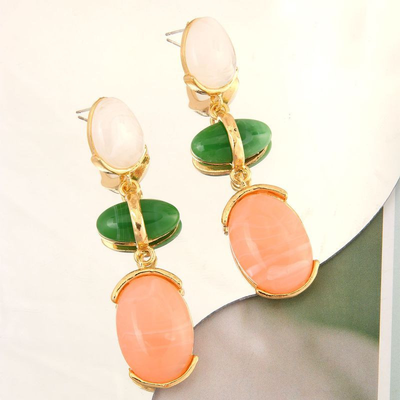 Трехъярусные серьги пусеты с камнями пастельных оттенков CJN34068