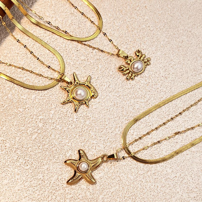 Золотистая цепочка с солнцем и жемчугом CJM18981 Золотистая цепочка с солнцем и жемчугом CJM18981