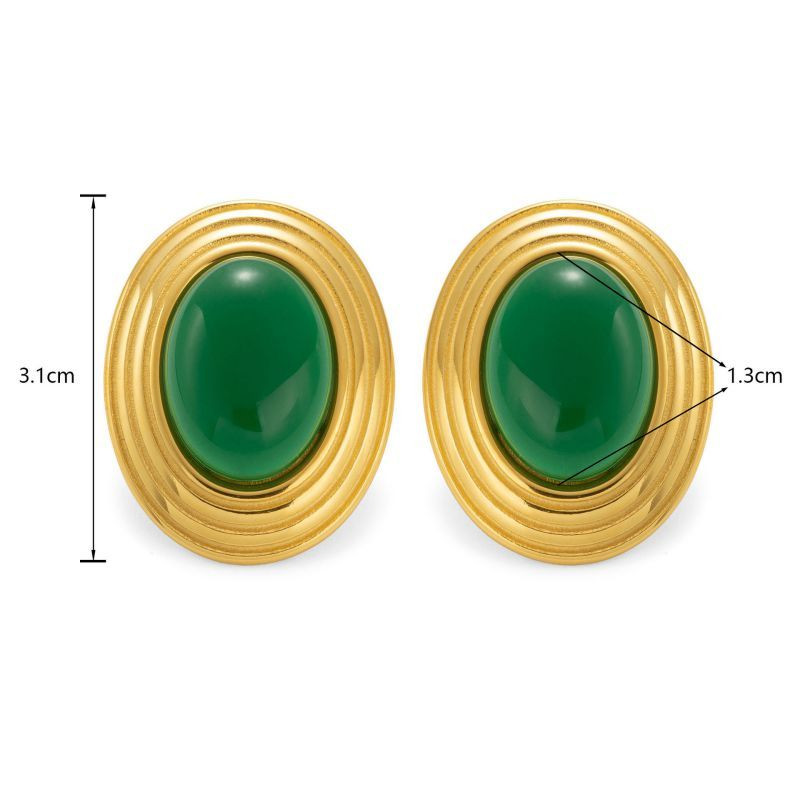 Серьги-пусеты Капли с зеленой эмалью CJP42833