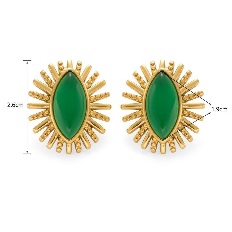 Серьги-пусеты Капли с зеленой эмалью CJP42833