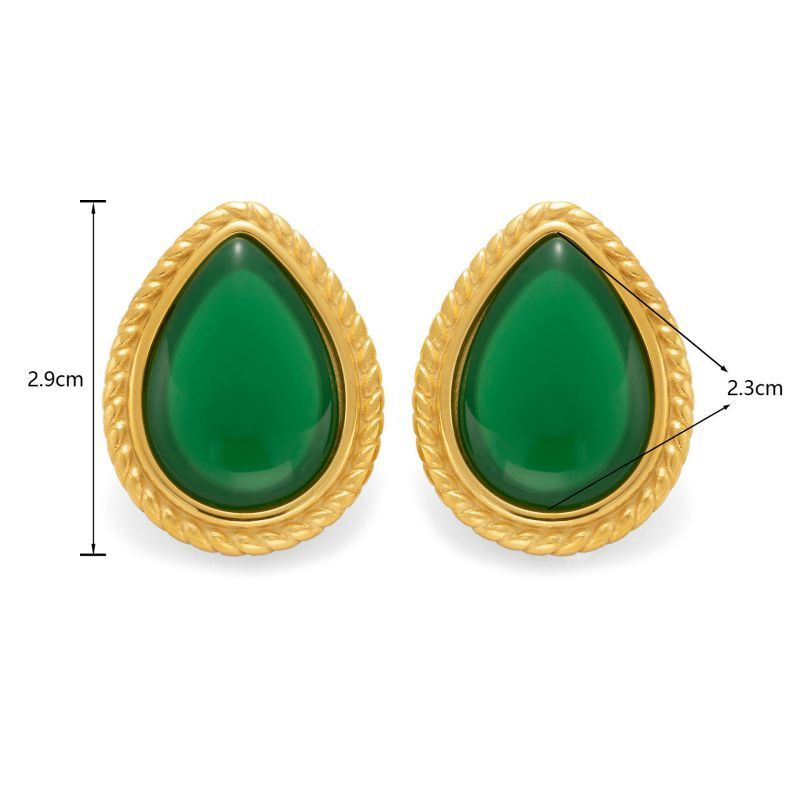 Серьги-пусеты Капли с зеленой эмалью CJP42833