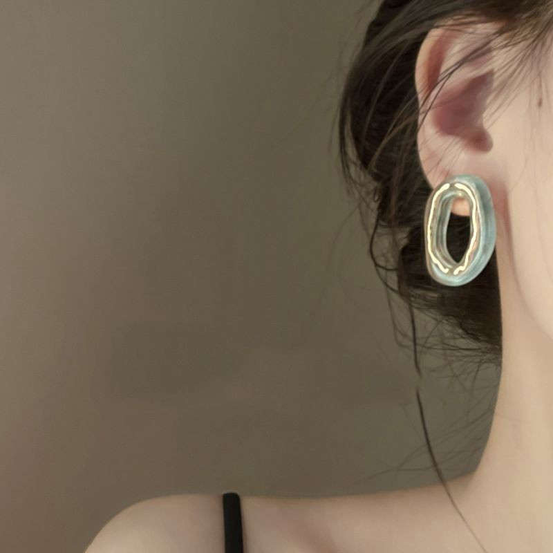 Трендовые серьги-пусеты Двойные овалы с бирюзовым акцентом CJG59317