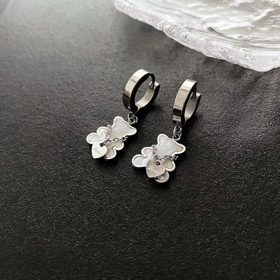 Серьги-кольца с медвежатами и перламутром 1J11217CJJ