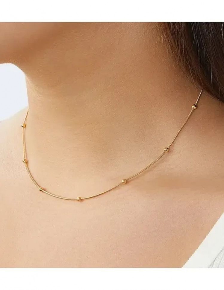 Золотистая цепочка с декоративными шариками-бусинами по всей длине J10095CJJ