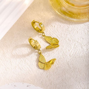 Серьги-конго с золотистыми бабочками CJH15091