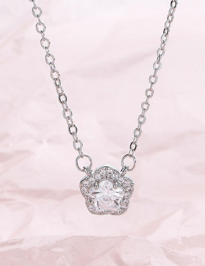 Серебристая Цепочка с кулоном в форме четырехлистного клевера T85362