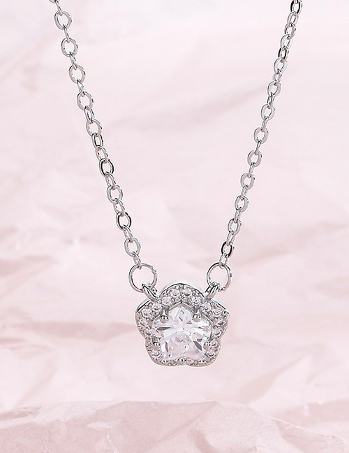 Серебристая Цепочка с кулоном в форме четырехлистного клевера T85362