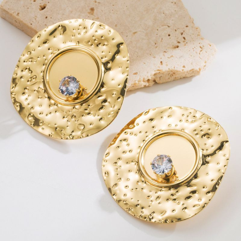 Массивные серьги-пусеты фактурные диски CJN42987