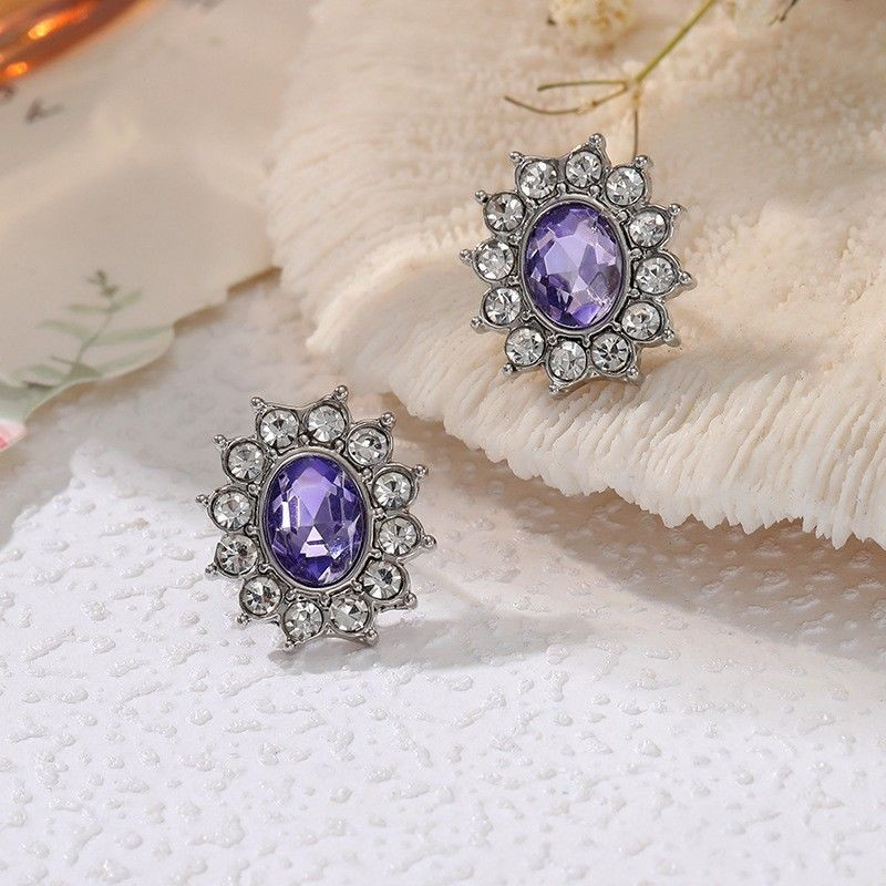 Серьги из ювелирного сплава со стразами Сиреневый овал 1J11571CJJ