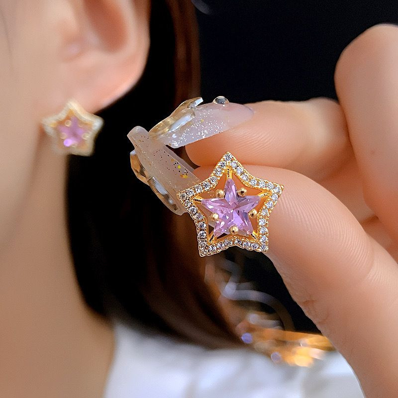 Серьги-пусеты Звезды с цветным центром CJL32512