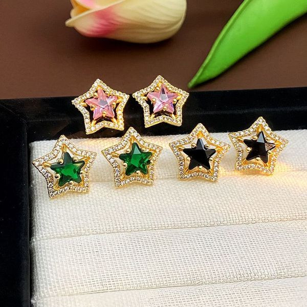 Серьги-пусеты Звезды с цветным центром CJL32512