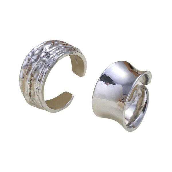 Сет широких серебристых колец с грубой фактурой CJJ47927