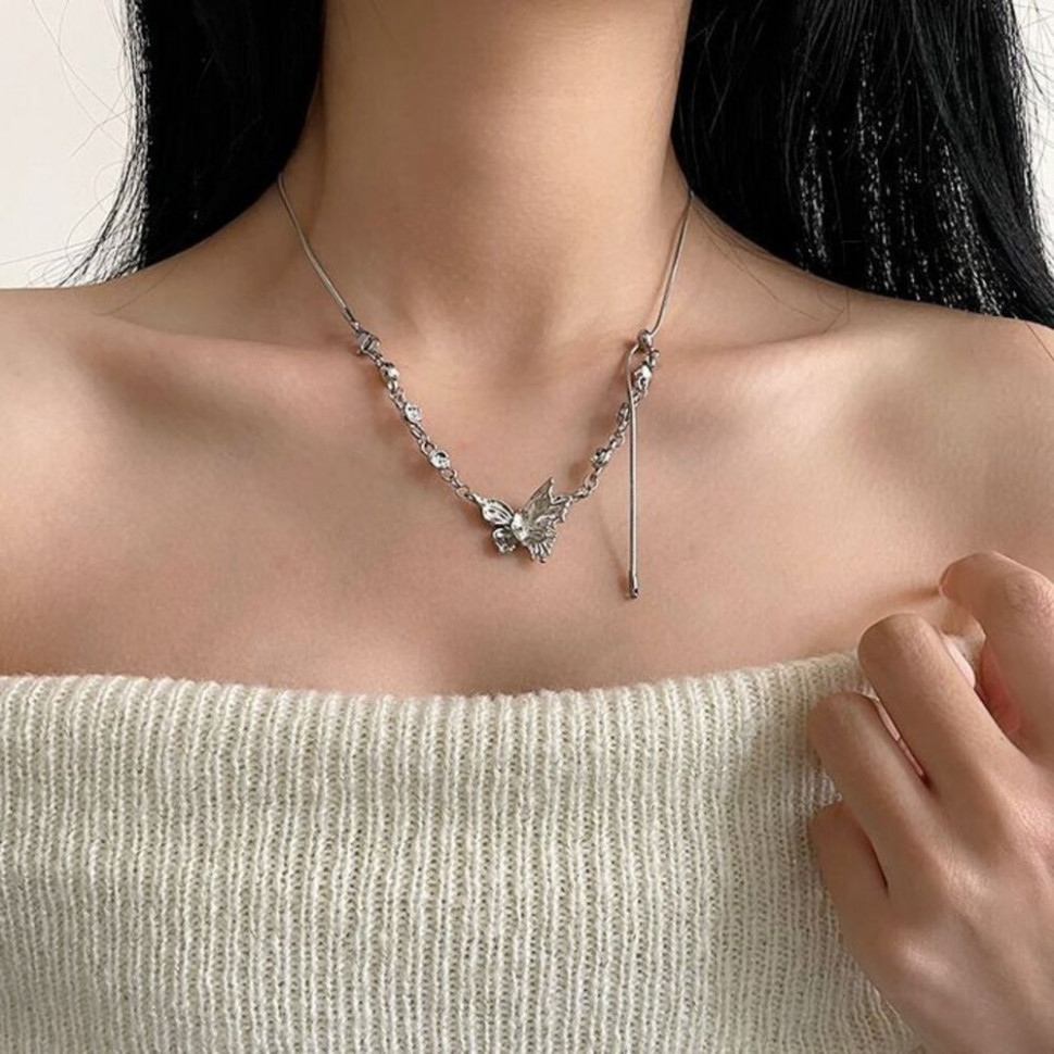 Серебристая цепочка с подвеской в форме бабочки CJH67743