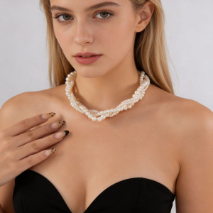 Многослойное колье из жемчуга сложного плетения CJT18786