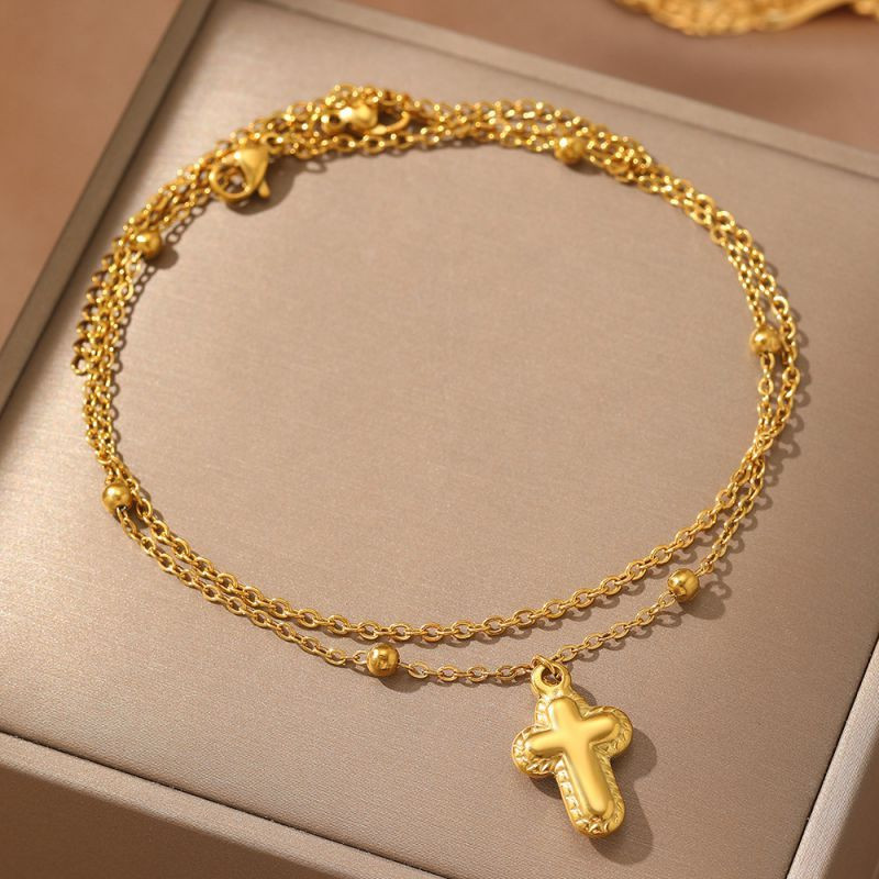 Браслет двухрядный с подвеской в форме креста CJM03917