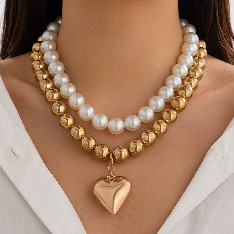 Многослойные классические бусы из жемчуга с кулоном в виде сердца Z15897-1CJJ