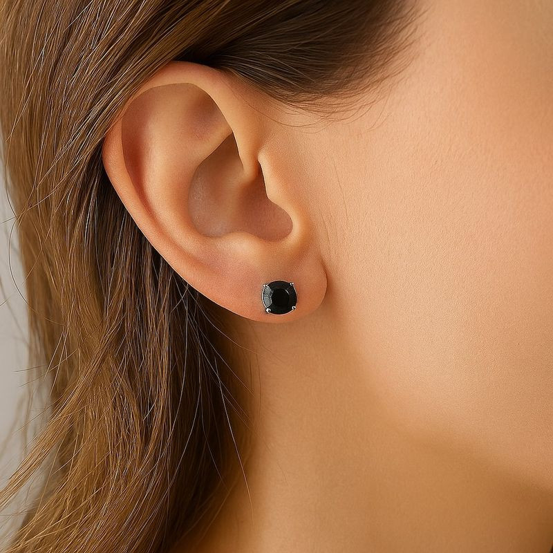 Серьги медь чёрный камень циркон 1J12326CJJ