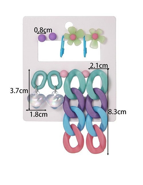 Набор массивных разноцветных серег с цветами сердцами и крупными цепями M13112 Набор массивных разноцветных серег с цветами сердцами и крупными цепями M13112