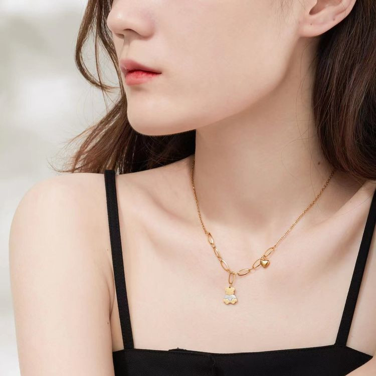 Стальная цепочка с напылением золотом кулон мишка love J10097CJJ Стальная цепочка с напылением золотом кулон мишка love J10097CJJ