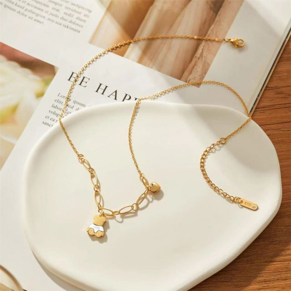 Стальная цепочка с напылением золотом кулон мишка love J10097CJJ Стальная цепочка с напылением золотом кулон мишка love J10097CJJ