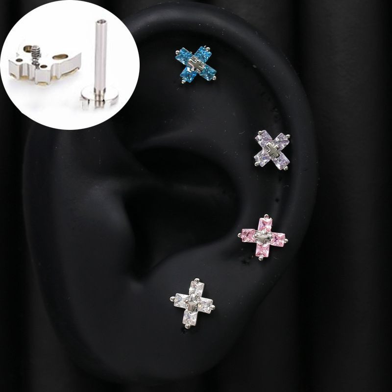 Серьга с крестом и цирконом из нержавеющей стали CJX70898