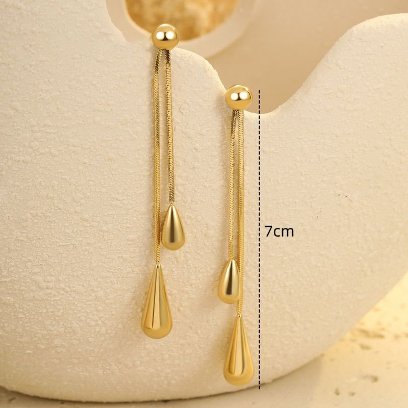 Серьги висячие тройные капли CJR63475