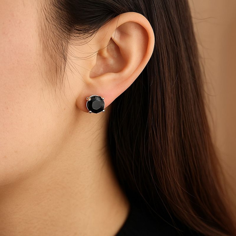 Серьги медь чёрный камень циркон 1J12324CJJ