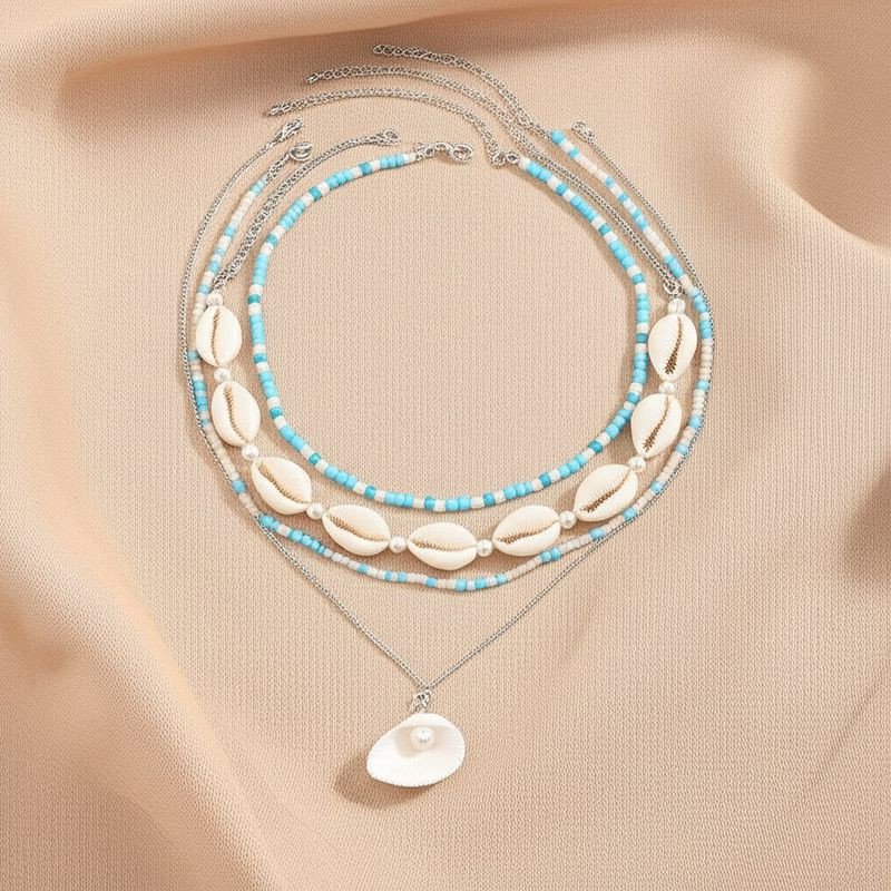 Многослойная цепочка из бисера с ракушками и подвеской 1J11840CJJ