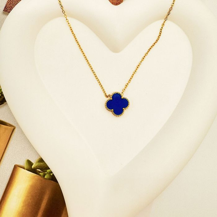 Стальная цепочка с кулоном синий клевер J10296CJJ Стальная цепочка с кулоном синий клевер J10296CJJ