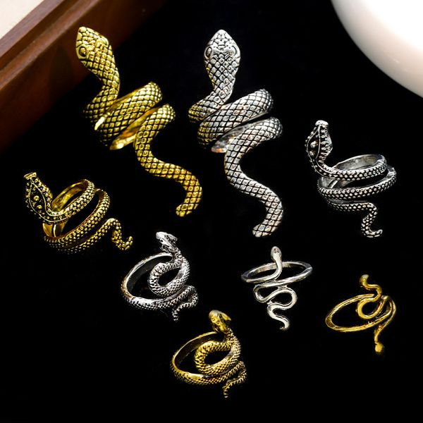 Комплект серебристых колец со змеями и кристаллами CJK32223