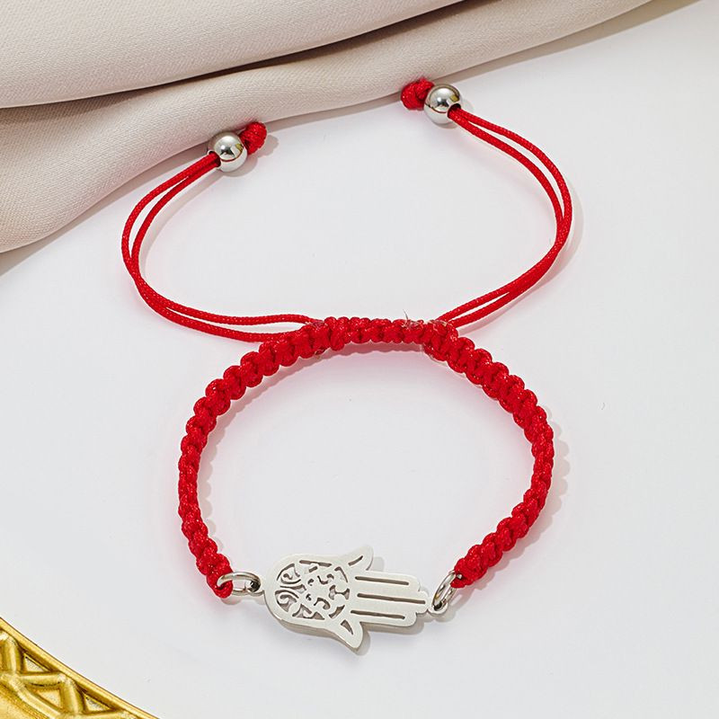 Браслет плетеная нить с серебристой ладонью Хамса CJQ65910