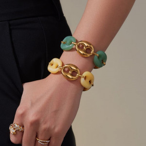 Браслет-цепочка с крупными камнями под малахит CJR79174
