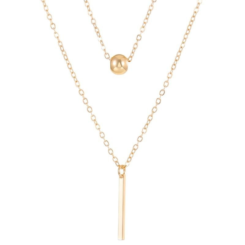Двойная цепочка с геометрической подвеской в виде шарика и планки CJC14384