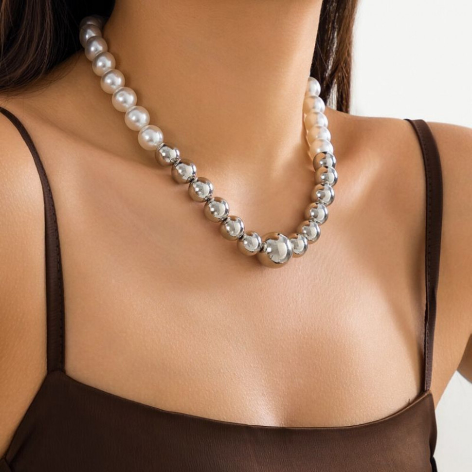 Комбинированные бусы из золотистого и белого жемчуга CJJ28020