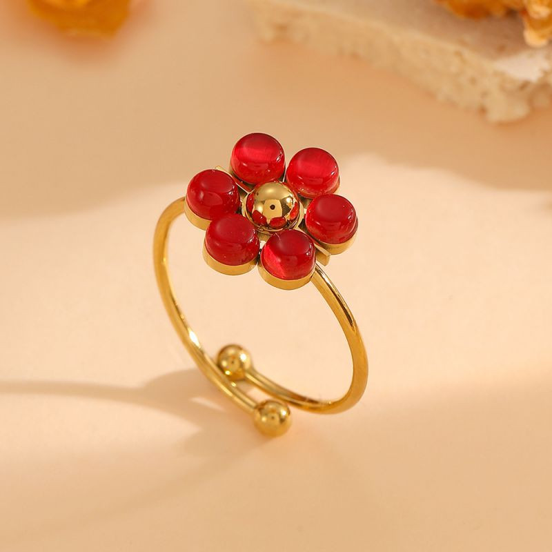 Кольцо с зеленым цветком из камня «кошачий глаз» CJR85764 Кольцо с зеленым цветком из камня «кошачий глаз» CJR85764