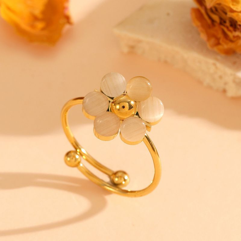 Кольцо с зеленым цветком из камня «кошачий глаз» CJR85764 Кольцо с зеленым цветком из камня «кошачий глаз» CJR85764