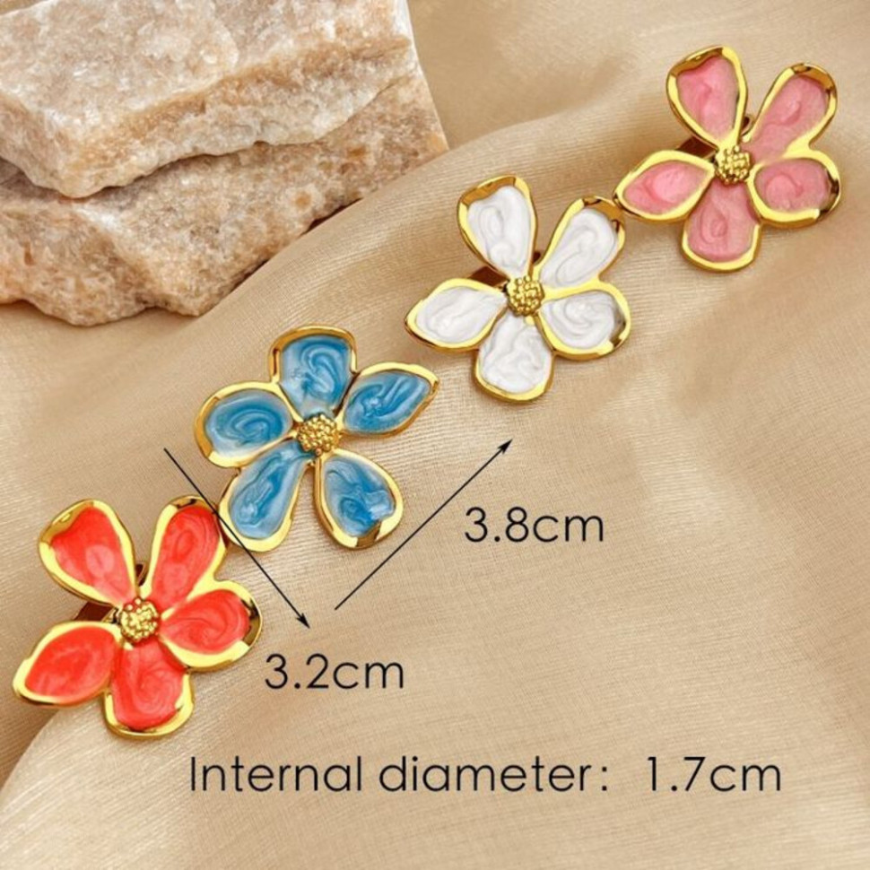 Крупное кольцо в форме цветка с оранжевой эмалью CJH82462