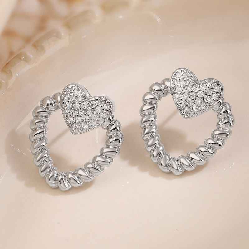 Витые серьги-сердца с кристальной вставкой CJL20467