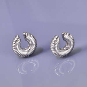 Серебристые рифленые серьги-каффы CJH14868 Серебристые рифленые серьги-каффы CJH14868