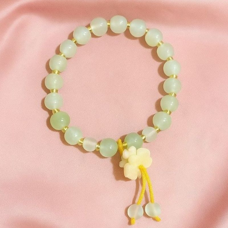Браслет нежный жадеит с подвеской-цветком J11046CJJ Браслет нежный жадеит с подвеской-цветком J11046CJJ