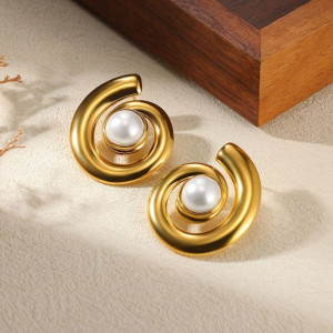 Серьги Спирали с жемчужной вставкой CJL28268 Серьги Спирали с жемчужной вставкой CJL28268