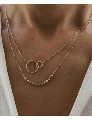 Минималистичная двойная цепочка с кольцом и шариками P09934 Минималистичная двойная цепочка с кольцом и шариками P09934