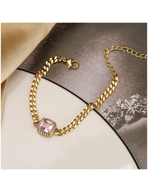 Золотистый браслет-цепь с розовым кристаллом L76128