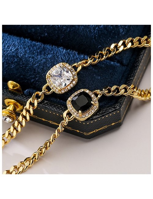 Золотистый браслет-цепь с розовым кристаллом L76128