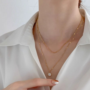 Двойное золотистое колье из тонких цепочек CJC71465 Двойное золотистое колье из тонких цепочек CJC71465