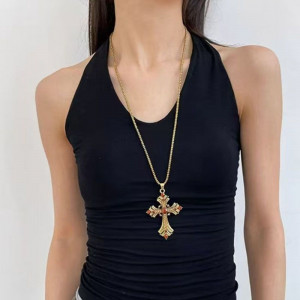 Минималистичная длинная цепочка с классическим крестом CJL19595